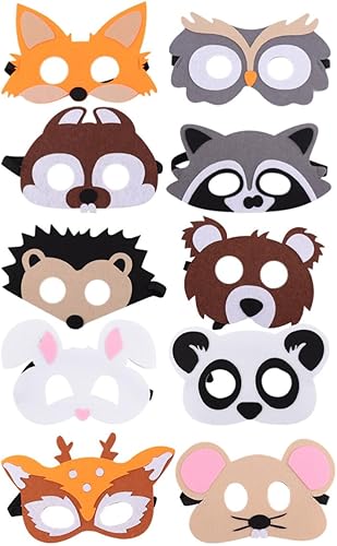 Máscaras de animales de fieltro, 10 unidades, máscaras de animales de dibujos animados, suministros de fiesta de cosplay, máscaras de Halloween para