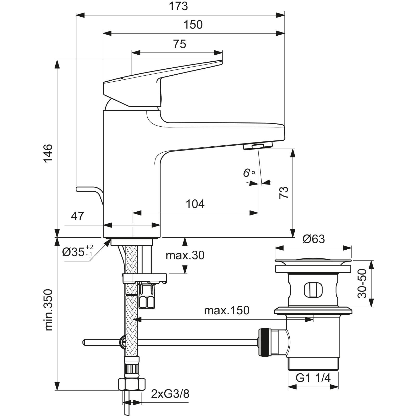Ideal Standard - Mezclador monomando lavabo con aireador a un alcance máximo de 5 l/min y Easy Fix +