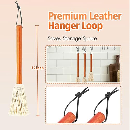 Miniatura 5 de Salsa de barbacoa de 16 pulgadas para asar o asar a la parrilla, aplicar barbacoa, adobo o glaseado, cabezal de fibra de algodón y mango de madera