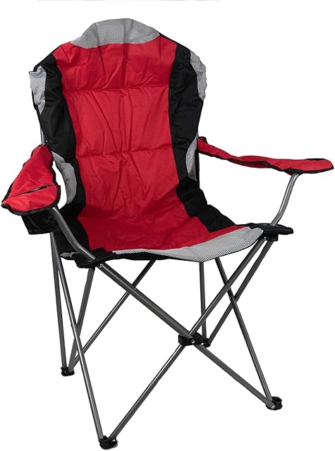 Hyfive Folding Camping Chairs Heavy Duty Luxury Padded with Cup Holder High Back - Red - 1 Chair