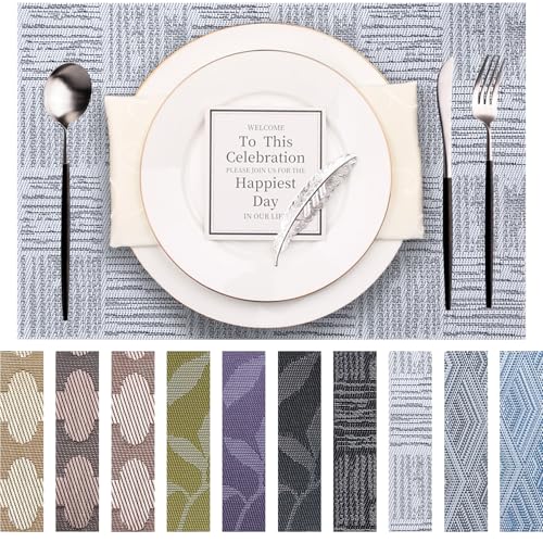 Panda Palm Placemats Set of 6 Plastic Vinyl Place Mats for Dinner Table, No-Slip Wipeable Table Mats Daily Use Patio Kitchen Decoration (18"x12", Grey)