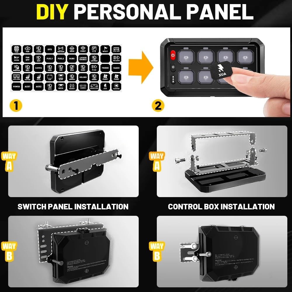 8 Gang RGB Switch Panel, Universal Circuit Control Relay System Box, 12-24V Waterproof Universal Momentary Switch, for Car Truck Boat UTV RV
