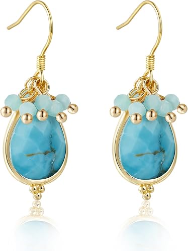 POMODA Crystal Teardrop Dangle Earrings for Women Natrual Stone Handmade Hook Bo