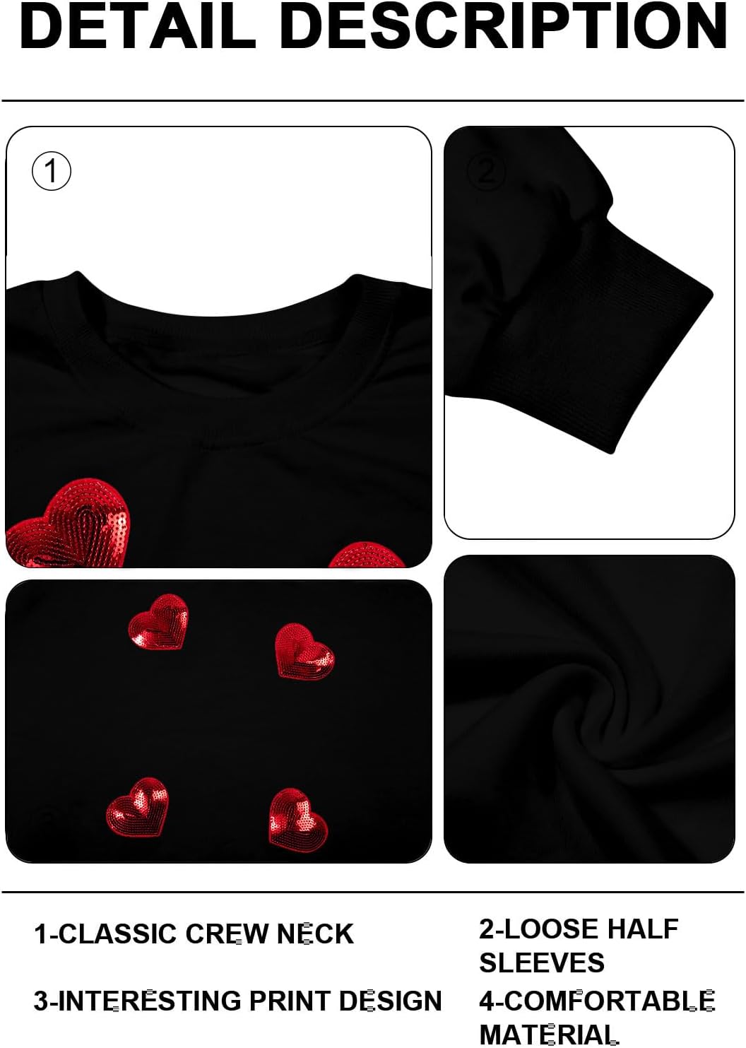 MAXIMGR Valentines Sweatshirt Women Teacher Valentine Shirts sequin Love Heart Graphic Tee Valentine's Day Gift Pullover - Image 6