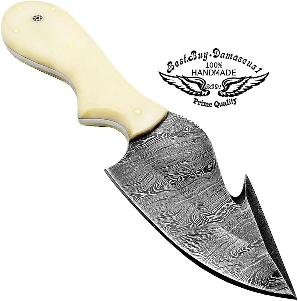 Best.Buy.Damascus1 Camel Bone 8" Guthuk Fixed Blade Beautiful Custom Handmade Damascus Steel Hunting Knife With Brass Pins Prime Quality Come With Leather Sheath