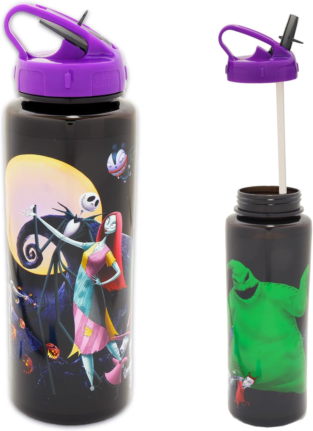 Disney The Nightmare Before Christmas Reusable Water Bottle Set Bundle 30 Oz Plastic Water Bottle with Spout for Home, School, Sports Plus Sticker, and More | Jack Skellington Container image 2