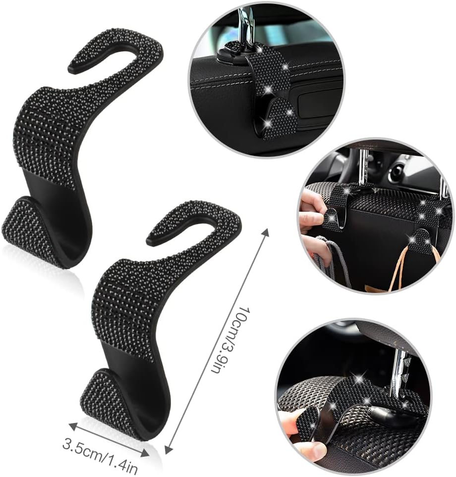 Diamond Leather Steering Wheel Cover for Women, Universal Fit 15 Inch, 2 Glitter Rhinestone License Plate Frames, Crystal Hooks, Bling Car Phone Holder Mount, 15 Premium Car Accessories Set for Women - Image 7