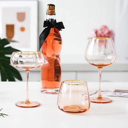 Miniatura 8 de Copas de vino tinto de 15.55 onzas, copa de vino con tallo de borde dorado, flauta de vino Prosecco, cristalería para beber fiesta elegante, calidad