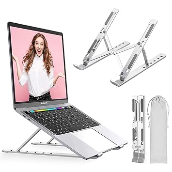 Metal Laptop Stand for Desk | Adjustable Aluminum Laptop Table Stand Riser for MacBook, HP, Dell & More | Fixed-Angle Ergonomic Design with Heat Dissipation | Sturdy Laptop Stand Metal