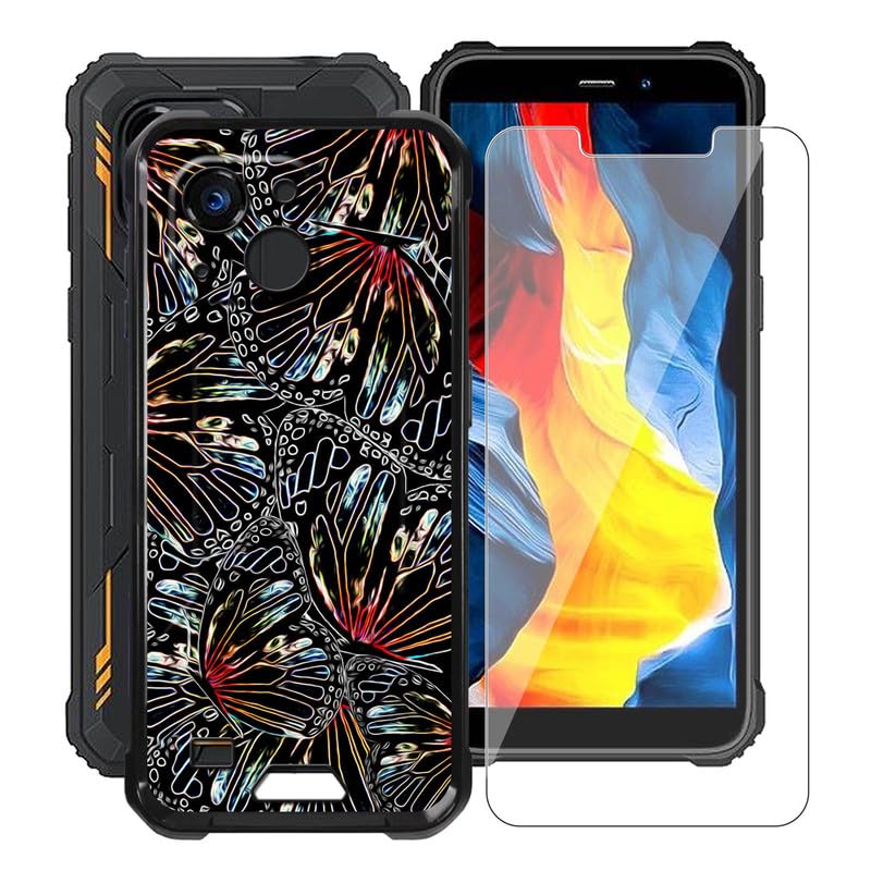 HGJTFANY Phone Case for Oukitel G2 (6.0'), with [1 X Tempered Glass Screen Protector], Ultra-Thin Soft Silicone Skin, Black Shockproof Bumper Cover for Oukitel G2 - Phantom Wings