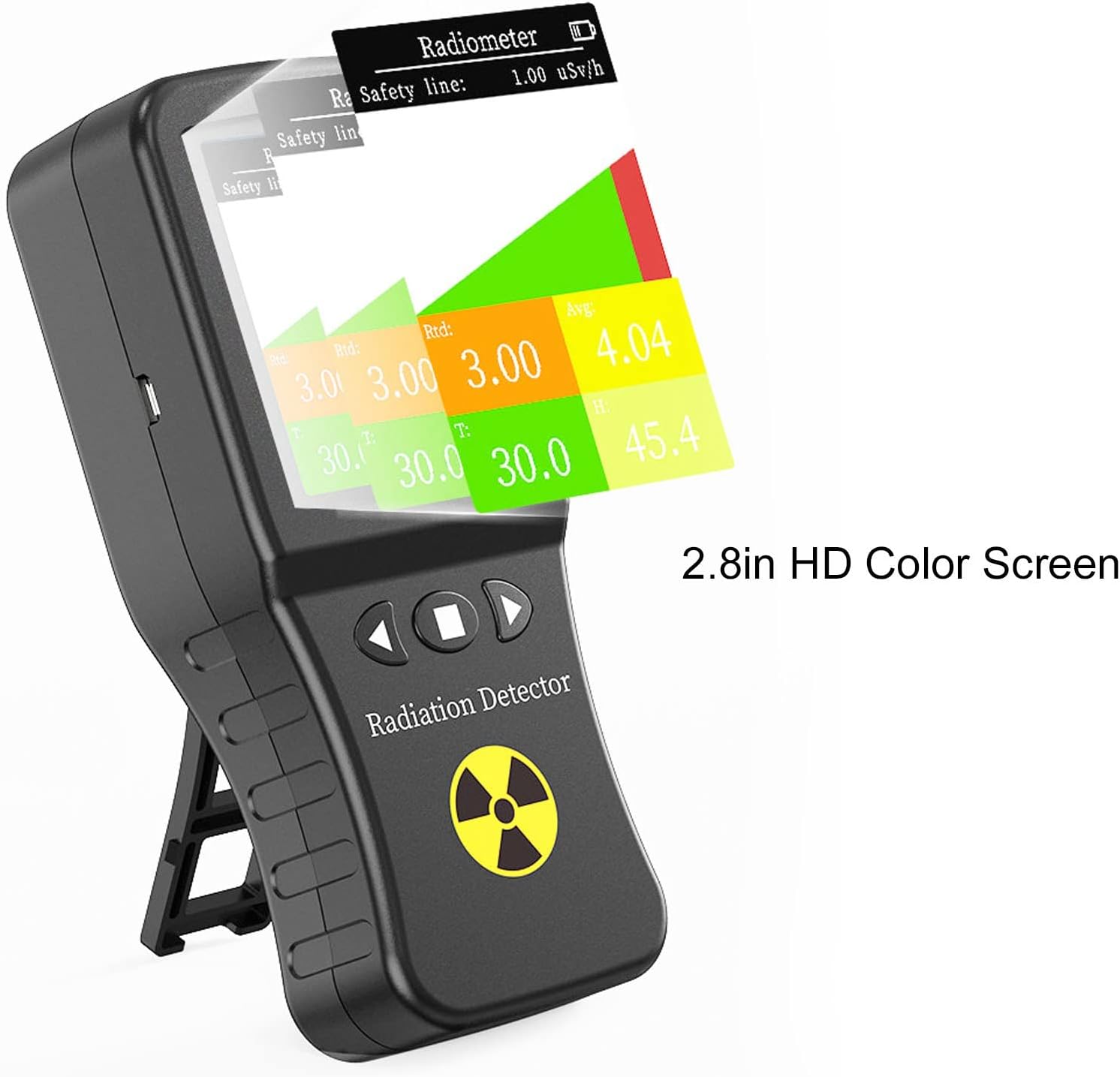 Counter Nuclear Radiation Detector Portable Handheld Radiation Monitor Dosimeter with LCD Display Rechargeable X ? Rays Temp Humidity Tester Radiating Dose Alarm