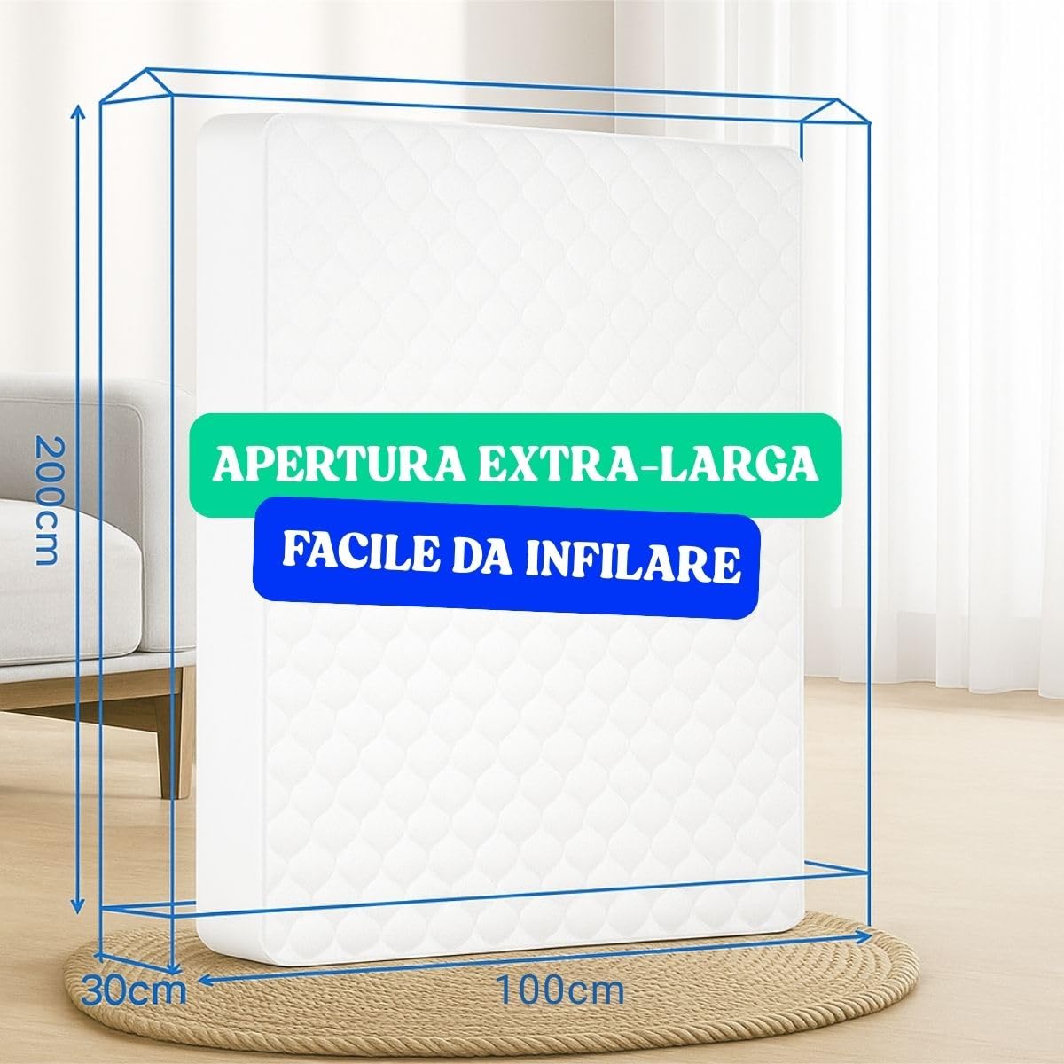 Dreamway Custodia Materasso Singolo per Trasloco e Deposito - Materassi Singoli Robusto con Cerniera - Celofan per Coperture Perfetto per Conservazione, Trasloco - Materasso Singolo 100x200 cm