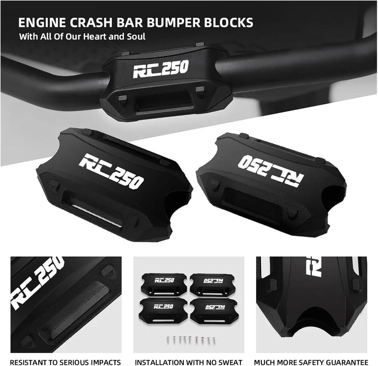 FORデューク 250 200 125 RC390 RC250 25MM 【エンジンバンパーガードクラッシュバープ】 エンジンバンパー保護ブロック(Black3)