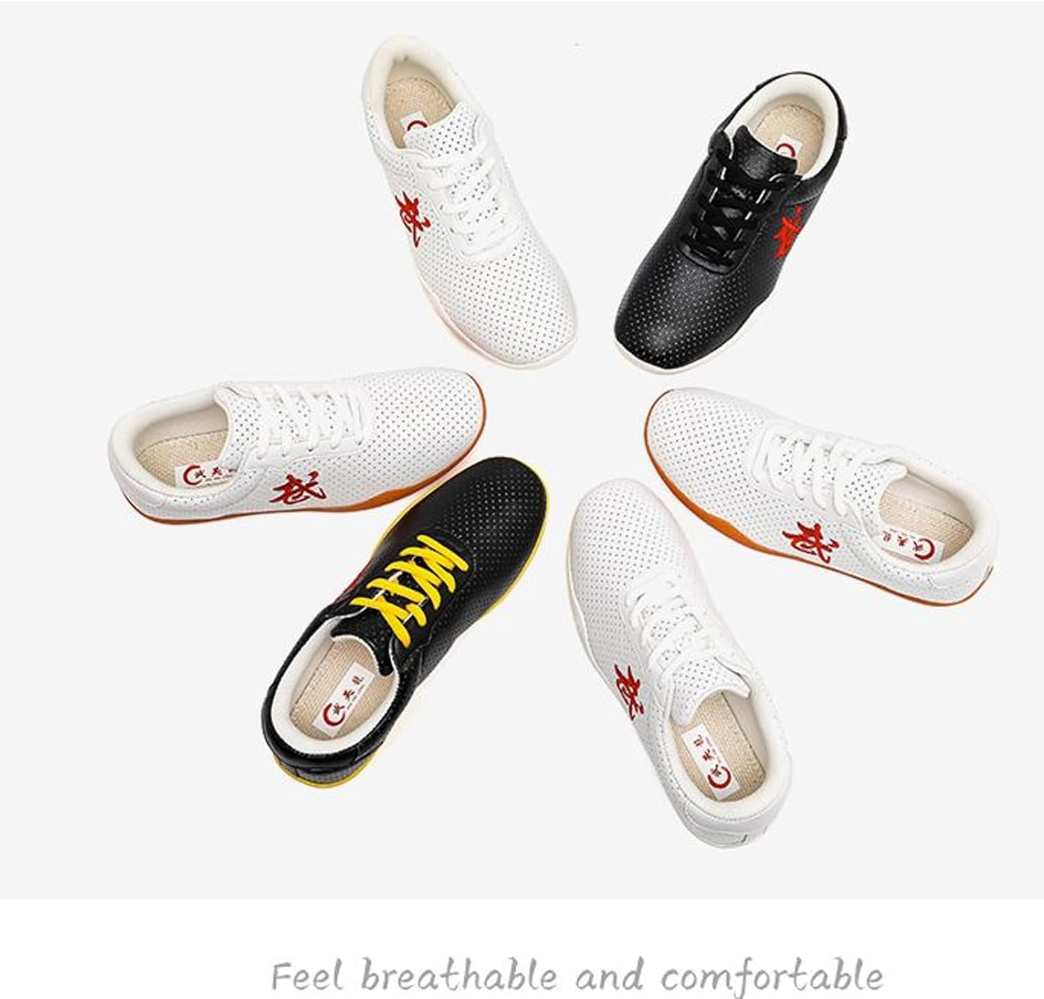 PU Leather Kung Fu Tai Chi Shoes Kid Women Men Breathable Martial Art Shoes Beef Tendon Bottom Sneakers Wu Shu Taekwondo Karate Training Sports Casual Walking Shoe(Size:39EU/245mm,Color:WHITE)