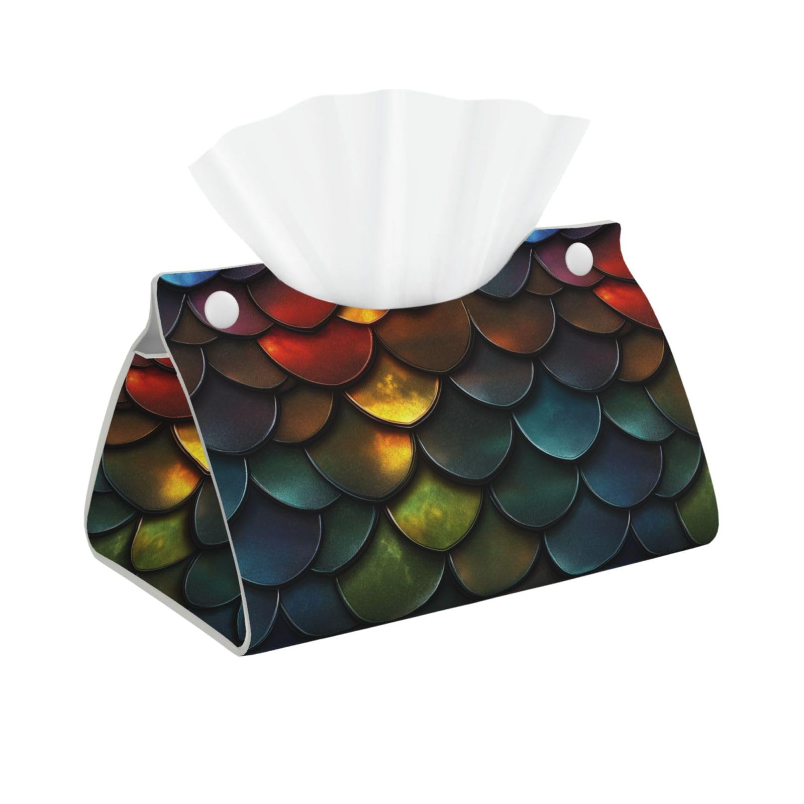 Dragon Scale Pattern Rainbow Colours Tissue Box Cover Rectangle Pu Leather Tissue Box Holder for Car Bathroom Bedroom Desk Tabletop Decor