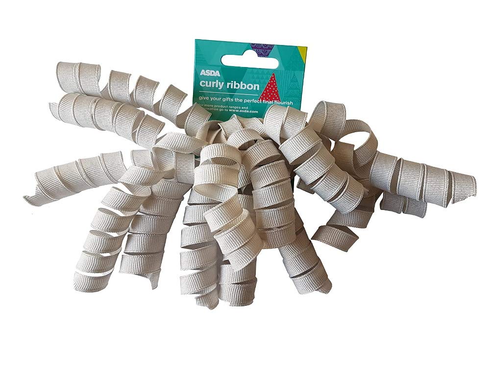 ASDA Silver Curly Ribbon Bow - Wedding Present - Birthday Gift WRAP (24 Ribbons)