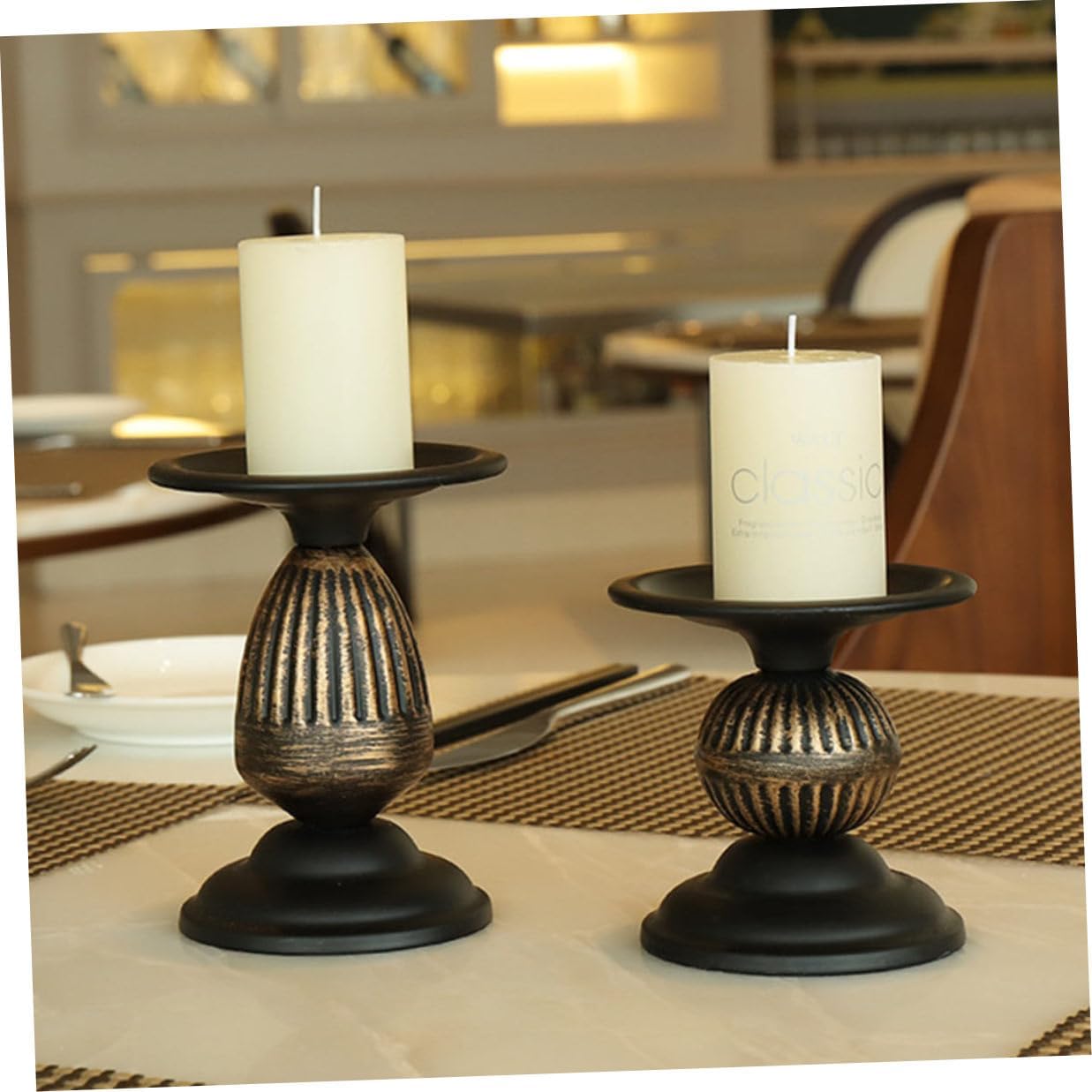 Cabilock Vintage Nordic Style Iron Candle Holder Set, 2pcs Tealight Stand for Romantic Dinner Table Decor, Black Metal Candle Base for Home and Wedding Centerpieces