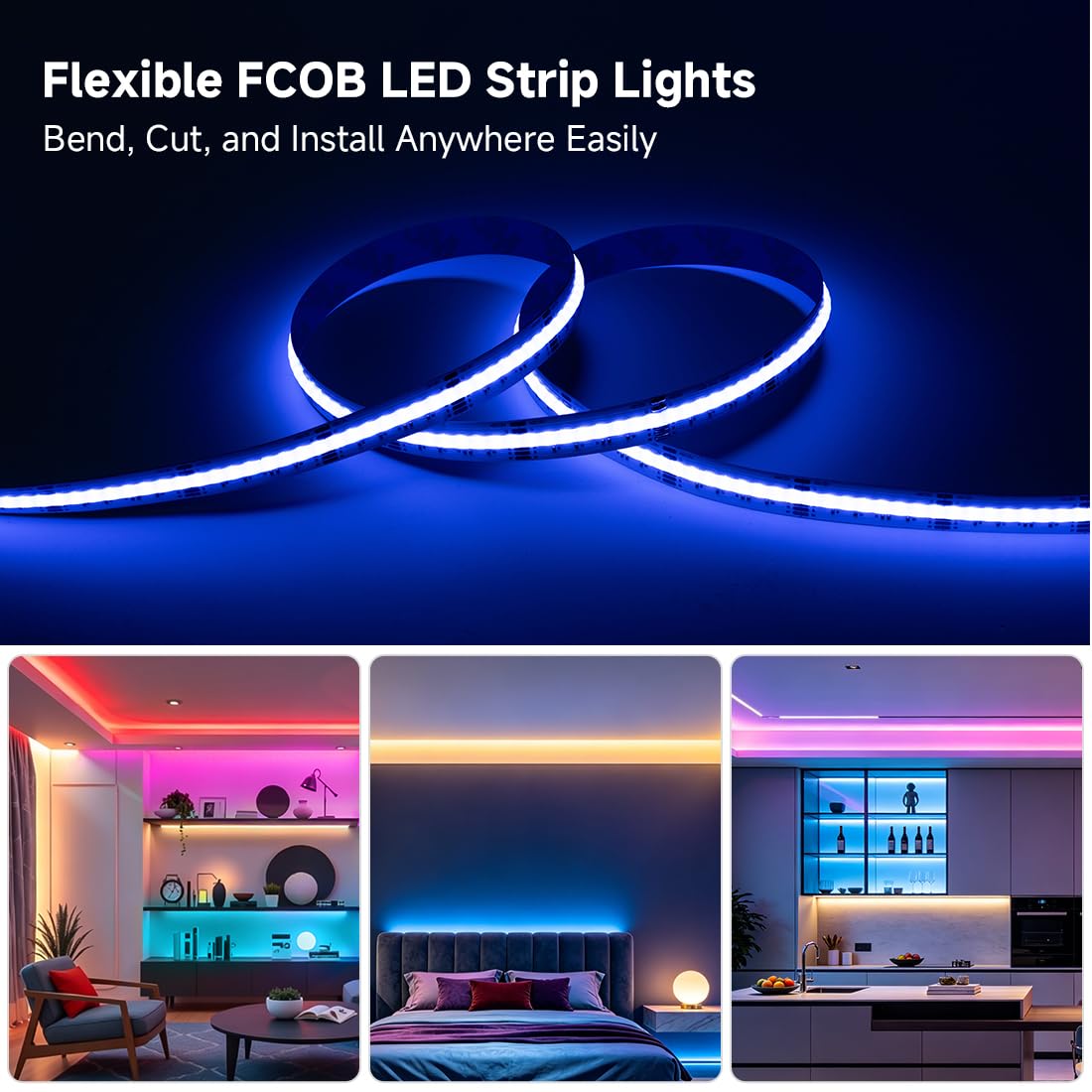 BTF-LIGHTING FCOB COB RGBW, set completo di strisce LED RGB + bianco neutro 4000 K, cambio di colore, 24 V, 5 m, 896 LED/m, ad alta densità, flessibile, con controller RF e alimentatore di rete, per