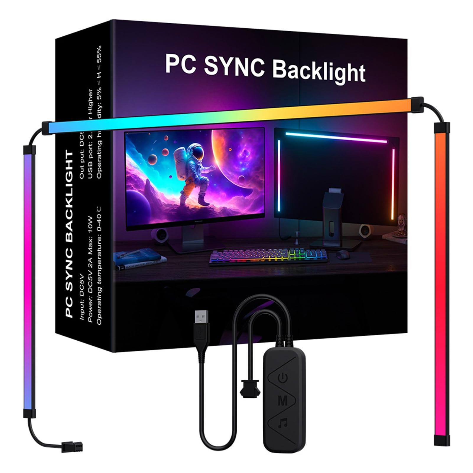 Retroilluminazione a LED per monitor per PC Strisce luminose a LED Ritmo musicale Luce dinamica Sincronizzazione dietro il software del monitor Modalità dinamica a colori (27 pollici)