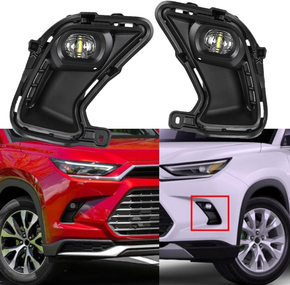 LED Fog Lamp Assembly, Front Bumper Fog Lamp, Compatible with Toyota Grand Highlander 2024, White Light, 2 pcs
