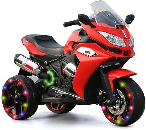 Motocicleta eléctrica de 12 V para niños, 390 W x 2 con 3 ruedas de luz, luces LED, música, USB, MP3, arranque de un botón, velocidad de 1.8-3.2