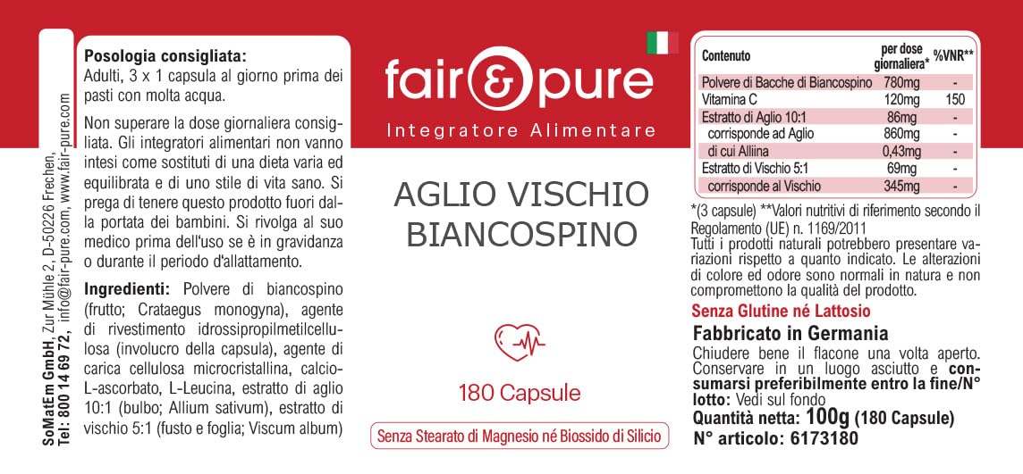 Fair & Pure® - Estratto di Aglio con Vischio e Biancospino - Vegan - 180 Capsule