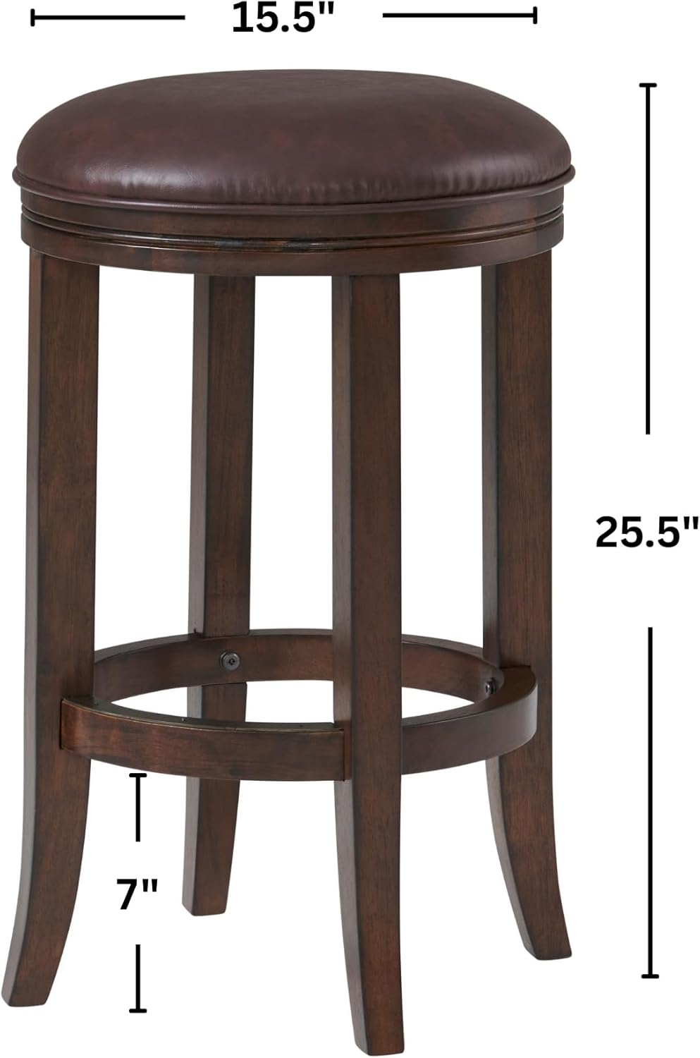 Natick Counter Height Stool, Distressed Walnut, Solid Rubberwood Frame, Linen-Like Fabric Seat, Footrest, Metal Kick Plate, Ideal for Kitchen, Bar, Game Room, 15.5 in. W x 15.5 in. D x 25.5 in. H