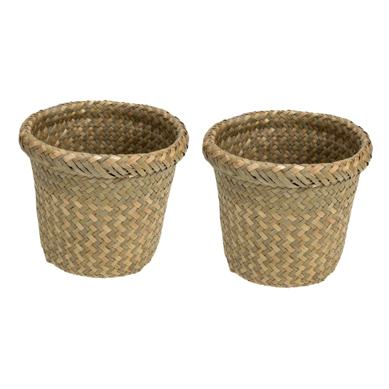 Zerodeko 2pcs Wicker Storage Basket Woven Storage Basket Woven Trash Container Kitchen Woven Basket Outdoor Flower Planters Retro Decor Woven Hamper Office Straw Flower Basket-image-6