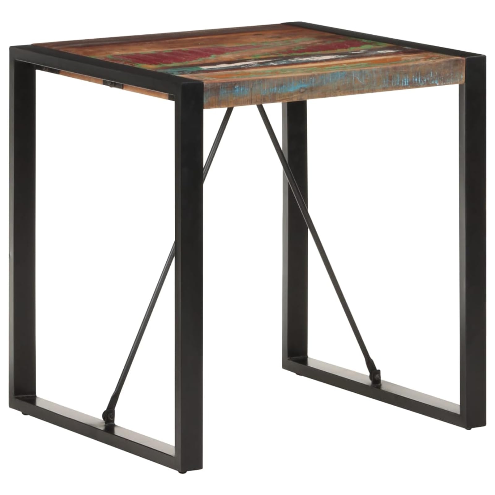Stół do jadalni 70x70x75 cm lite drewno z recyklingu ze stalowymi nogami | Drewno z recyklingu, malowane proszkowo stalowe nogi, indywidualny rysunek słojów, odporny na warunki atmosferyczne
