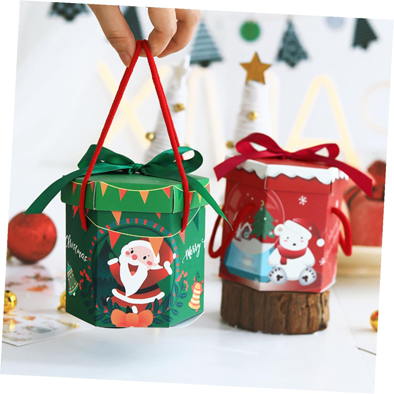 Artibetter Scatole di Natale Esagonali in Carta 18 Pezzi per Confezionare Biscotti e Muffin Design Classico Natalizio per Feste e Bomboniere Stili multipli