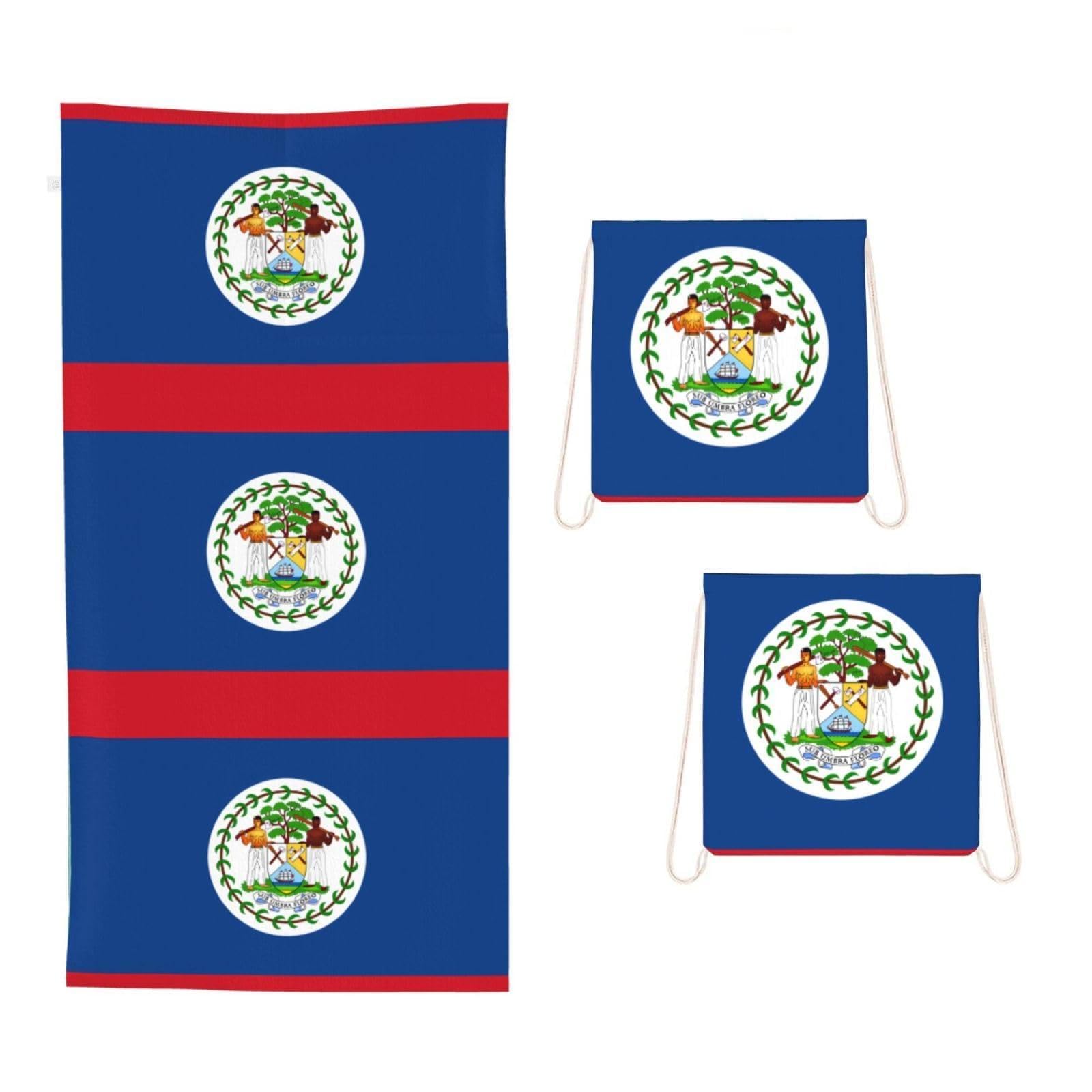 CNTDBU Belize Flag 2 in 1 Packable Towel Bag-Large Beach Towel with Stuff Sack, Super Absorbent Microfiber Travel Towel for Pool