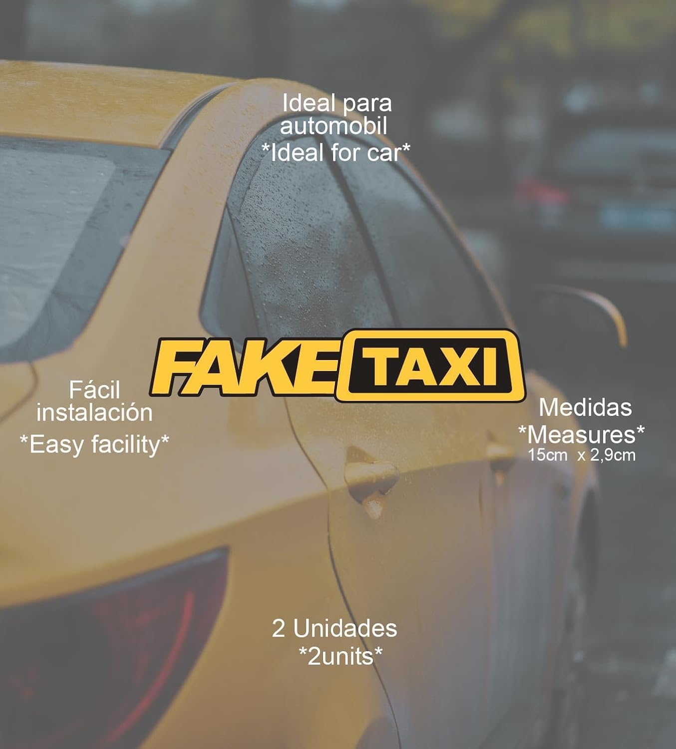 COPPIA DI ADESIVI 2 FAKE TAXI PER AUTO MOTO SCOOTER QUAD MOTOCROSS ADESIVO IN VINILE GIALLO E NERO JDM TUNING STICKERBOMB - 3