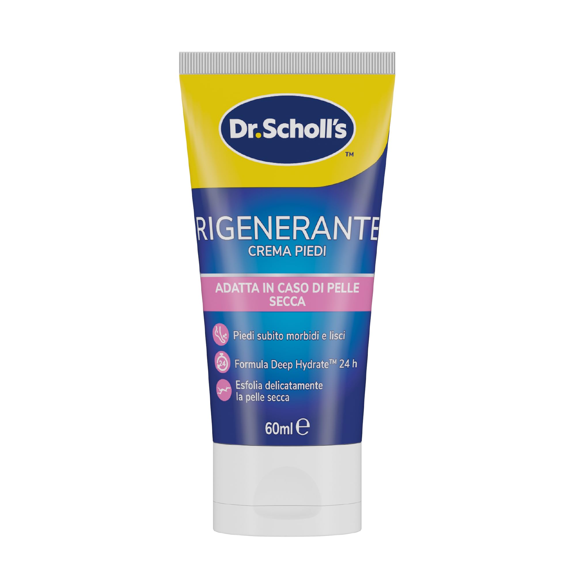 Dr. Scholl's Crema Rigenerante Pelle Secca, Crema Piedi ad Assorbimento Rapido, Azione Esfoliante e Idratante per Pelle Liscia e Rivitalizzata, 60ml