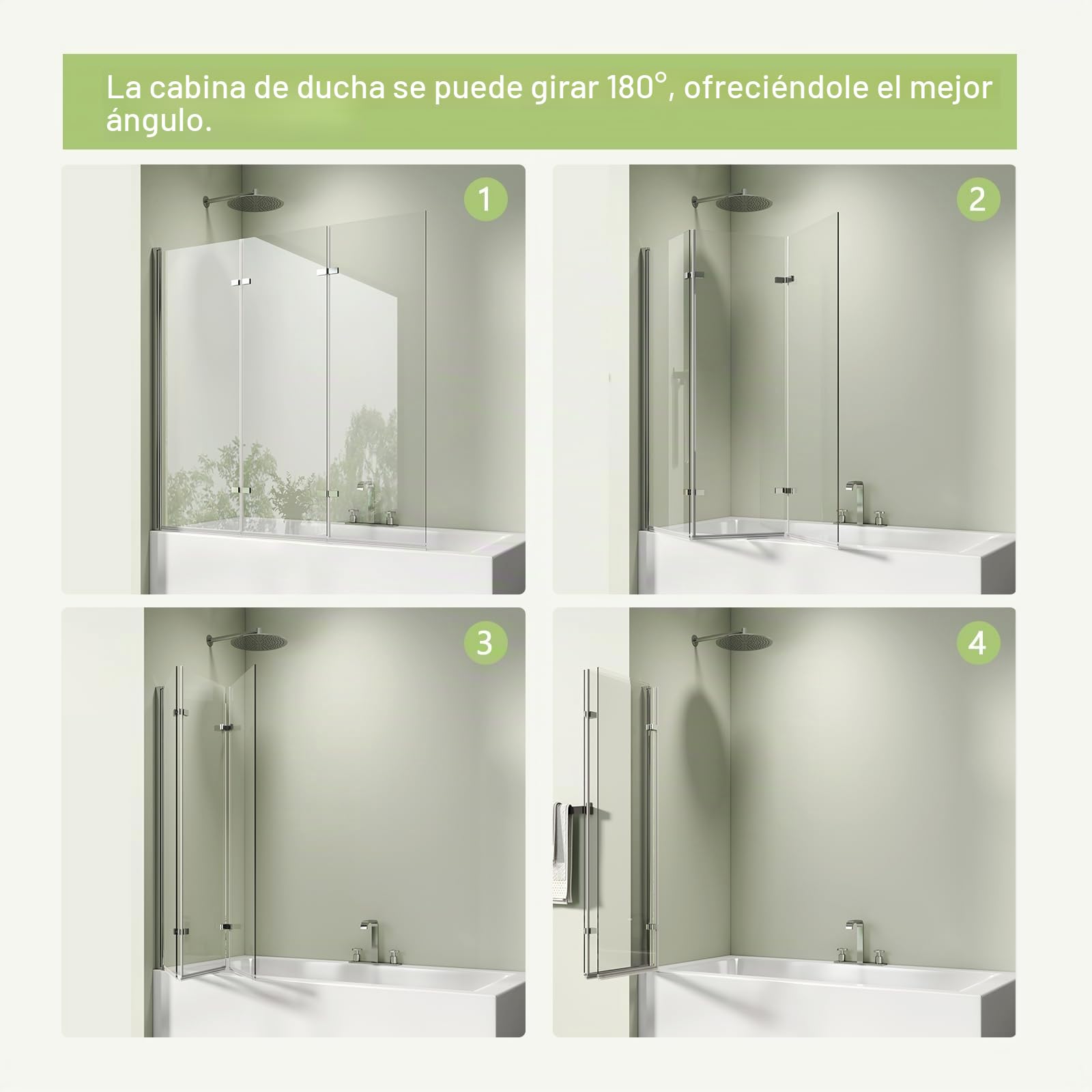 S'AFIELINA Mampara Bañera Plegable 130x140 cm, 3 Hojas | Mampara de Ducha para Bañera con Cristal ESG Templado 6 mm, Tratamiento Antical NANO y Fácil Limpieza