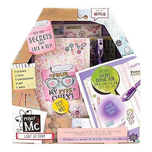 Project MC2 Light Up Diary with Invisible Ink by Horizon Group USA, Keep Your Secret Diary, Journal Safe Under Lock & Key, Write using Invisible Ink, Decorate with Stickers & More