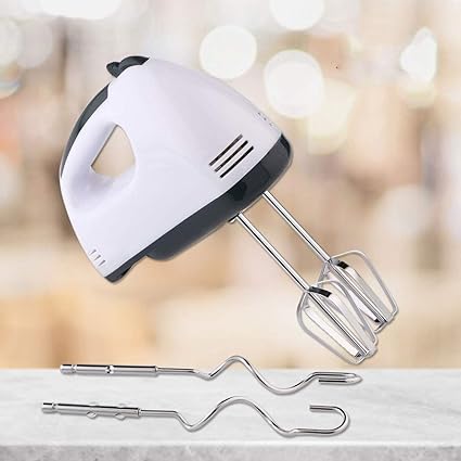 Rexez Electric Hand Mixer With Stainless Steel Attachments, 7 -Speed, Includes; Beaters, Dough Hooks (White)