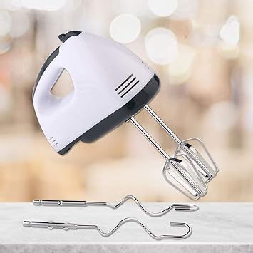 Rexez Electric Hand Mixer With Stainless Steel Attachments, 7 -Speed, Includes; Beaters, Dough Hooks (Whi