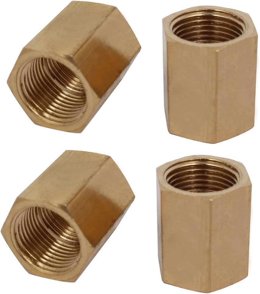 3/8BSP Female Power Tool Thread Straight Hex Rod Coupling Nut Fitting Brass Tone 4pcs Model:73as93qo251