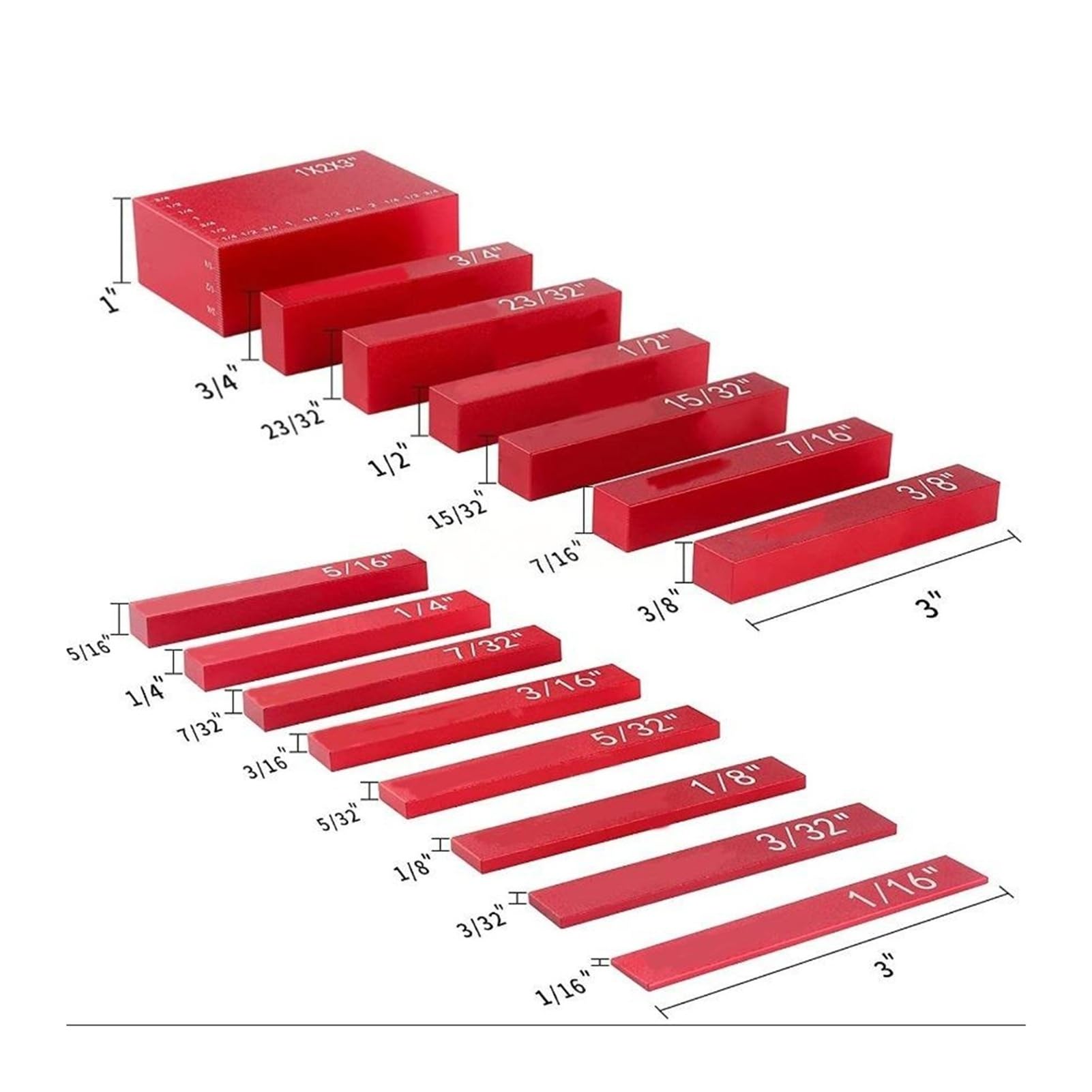 Set di misuratori altezza for blocchi installazione da 15 pezzi in pollici, barre in alluminio precisione metrica per la metrologia professionale(Black)