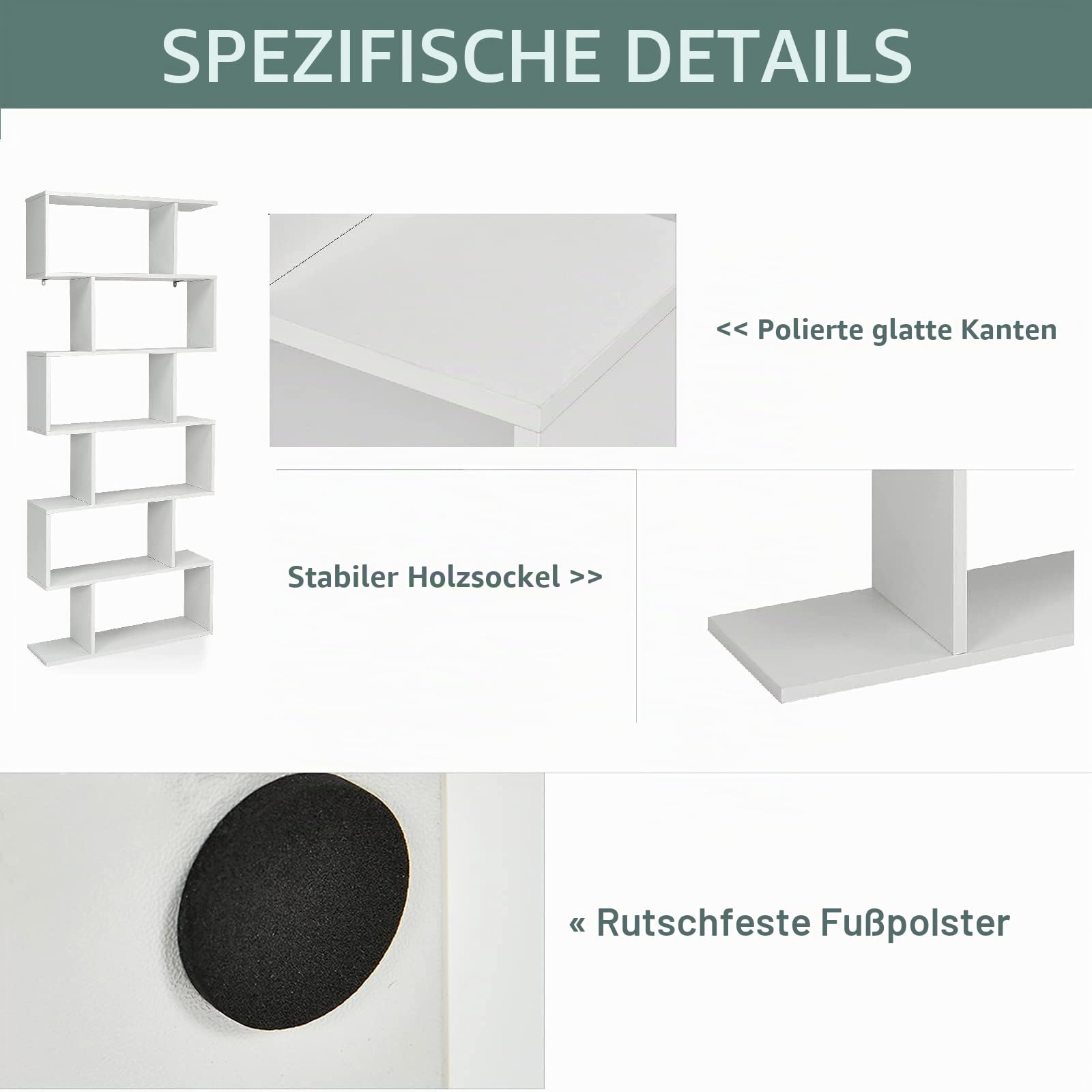 GIANTEX Bücherregal 6 Ebenen, Standregal Büroregal Holz, Aktenregal freistehend, Ausstellungsregal Lagerregal schmal im Industrie Design, Holzregal Allzweckregal in S-Form (weiß)