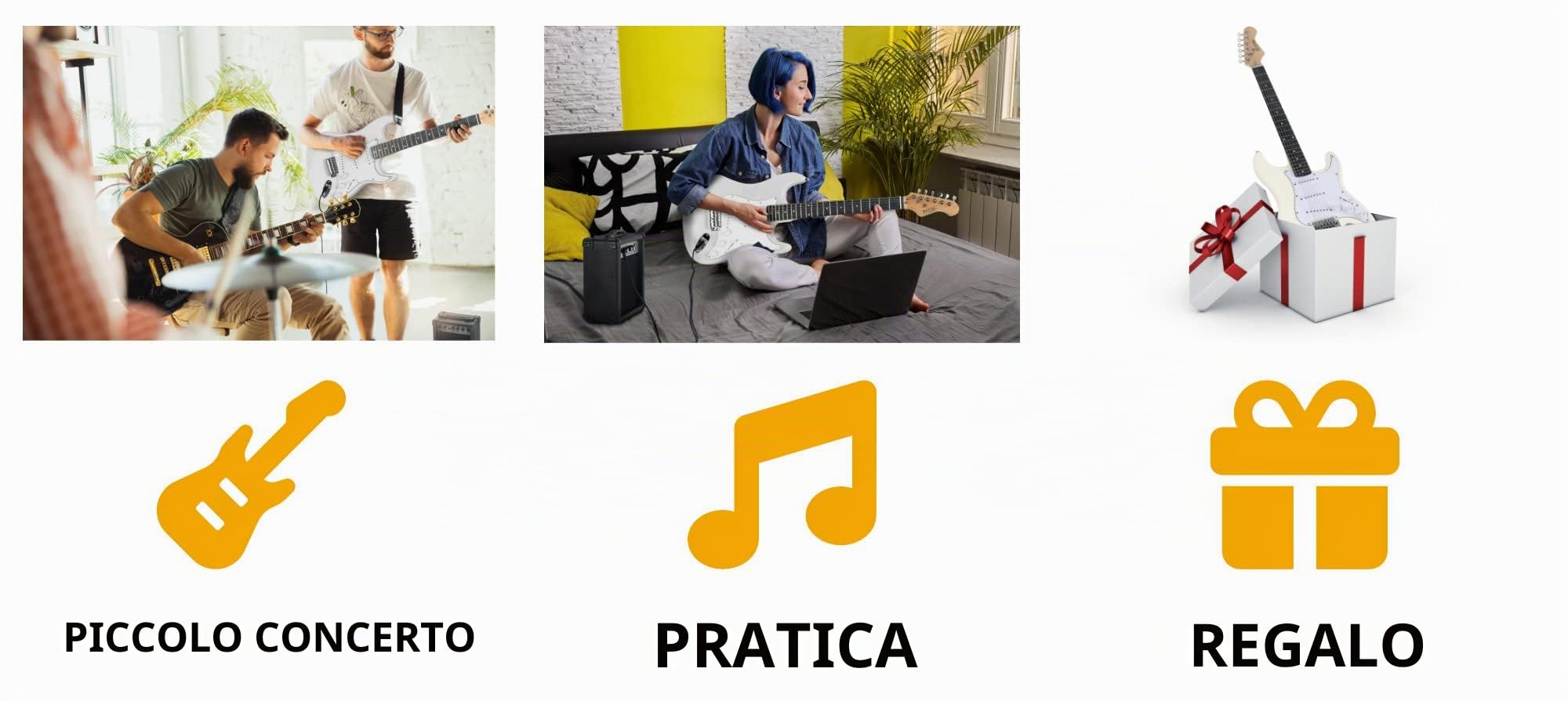 Rocktile Banger's Pack Set Chitarra Elettrica Bianca - Kit Completo per Chitarre Elttriche con Amplificatore 25W, Custodia Morbida, Cavo, Tracolla, Tremolo, Plettri - White Highgloss