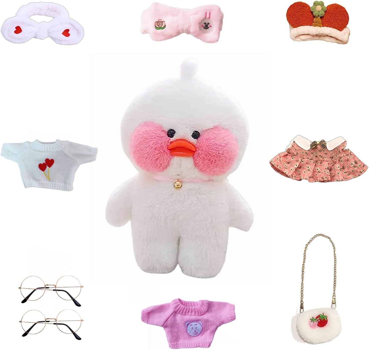 White Duck Stuffed Animals Plush Toy with Removable Clothes Cute Soft Duck Plush Stuffed Gifts for Kids - 12 Inch ([9 Acc] Lovely Suits, Duck-12)