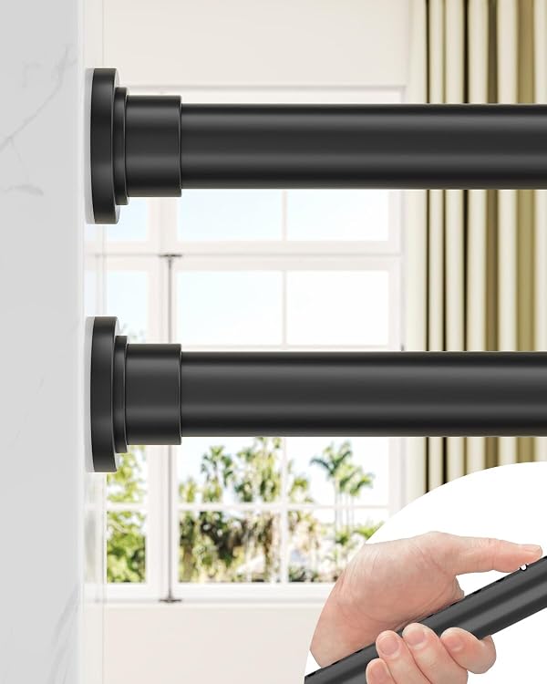 ALLZONE Tension Curtain Rod for Window, 2 Pack 83-123 Inches, Heavy Duty Curtain Rods No Drilling, Non-Slip Bathroom Shower Tension Rod, Renter Friendly, Adjustable, Spring Loaded, Extra Long, Black by ALLZONE - Used condition - US$65.29