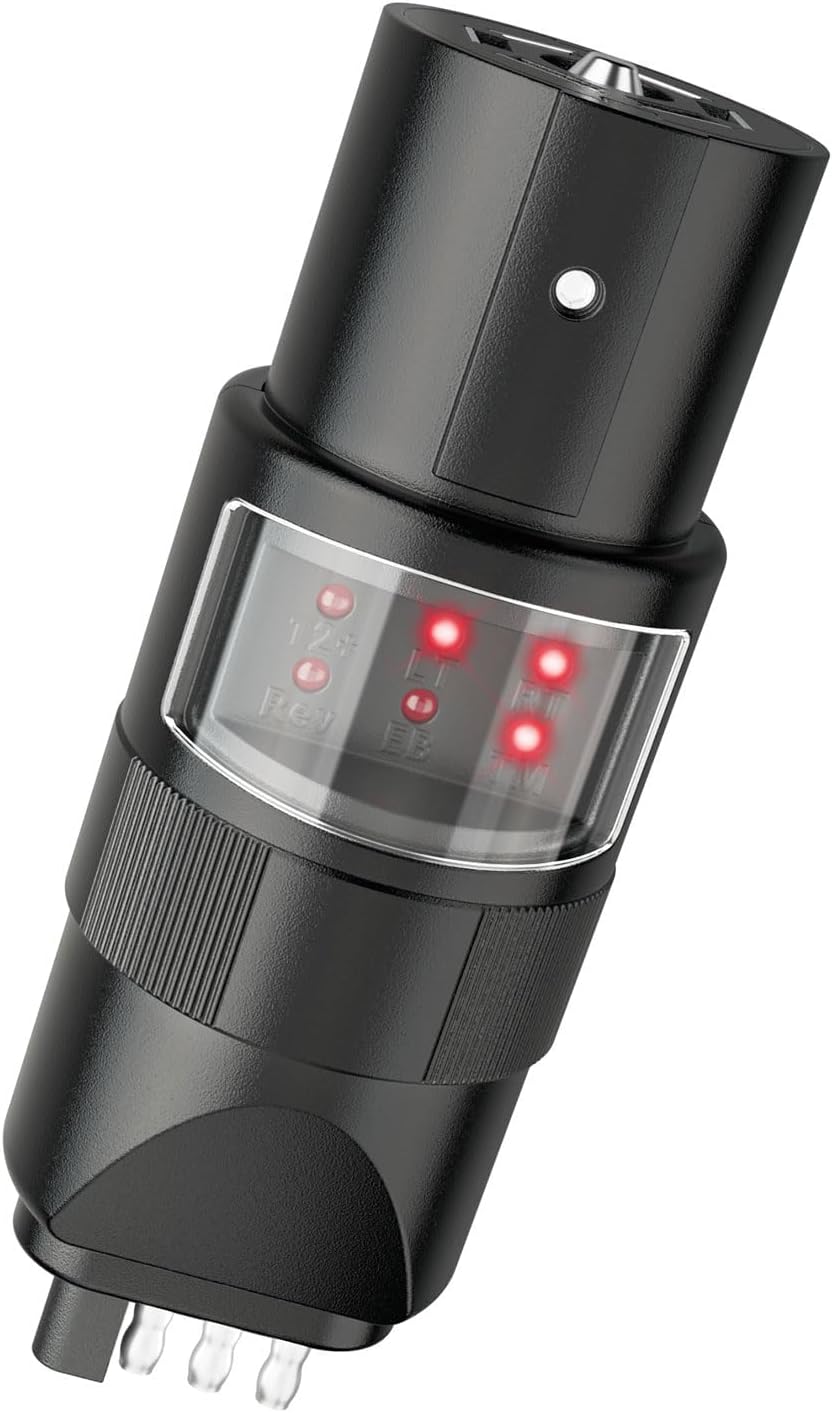 MECMO 360° Rotatable 7 Pin & 4 Pin Circuit Tester Adapter w/ 6 LED Indicators, Swivel 7 Way Blade to 4 Way Flat Connector Plug Tester for RV Pickup Truck Tow Hitch Towing Vehicle Trailer Wiring Socket - Image 9