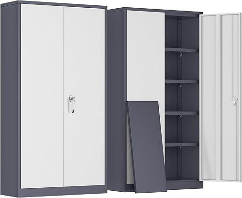 Miniatura 1 de Greenvelly Metal Garage Storage Cabinet, Tall Locking Storage Cabinet with 2 Doors and 4 Adjustable Shelves, Steel Tool Cabinet, Lockable Filling