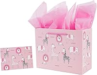 Vista 6 de Lyforpyton Bolsas de regalo con papel de seda de 12.5 x 9.8 x 5.1 pulgadas, bolsas de regalo de zoológico rosa para fiestas de cumpleaños de niños