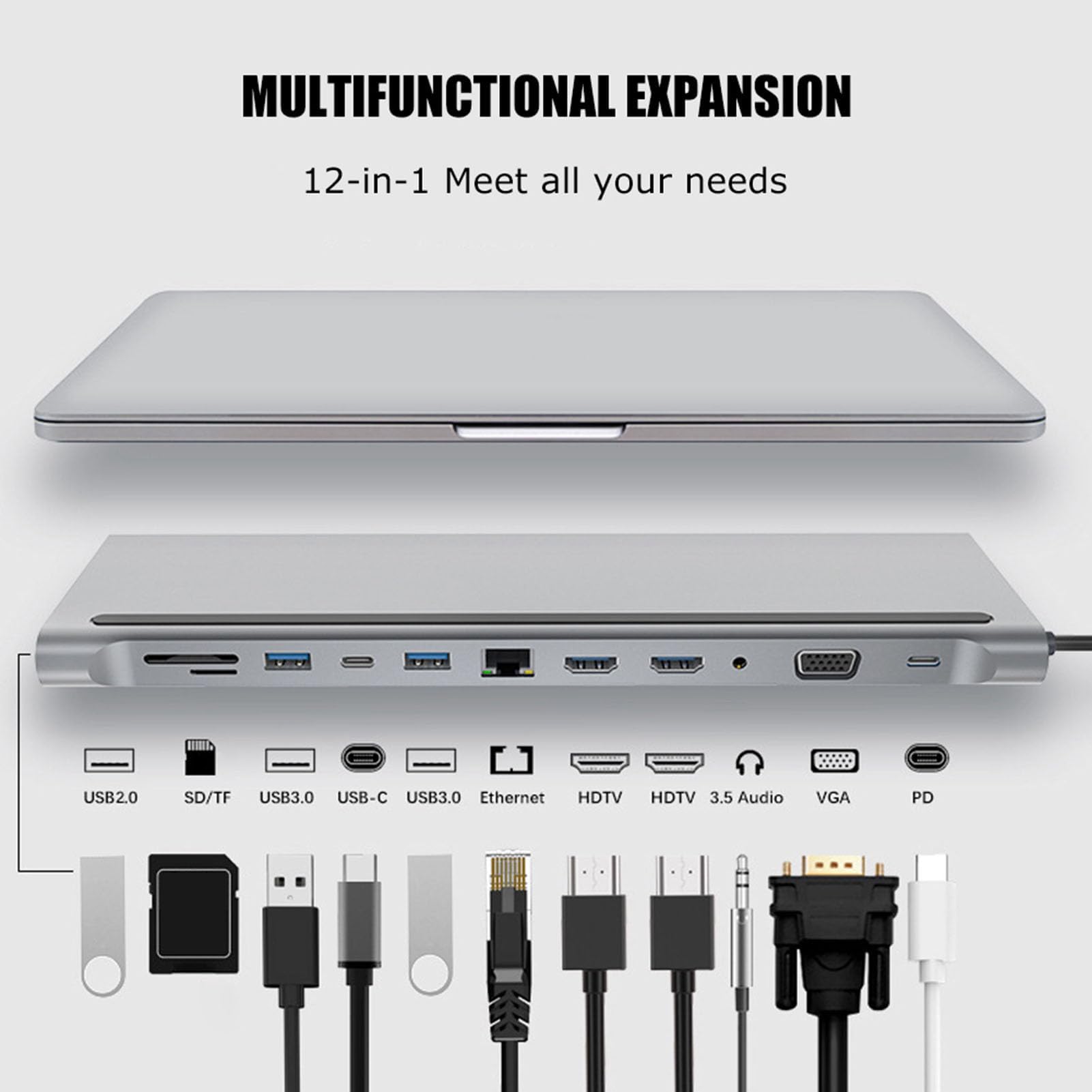 Hub USB C, Docking Station Docking Station per Laptop Doppio Monitor Docking Station per Hub 12 in 1 Doppio Monitor Docking Station USB VGa PD RJ45