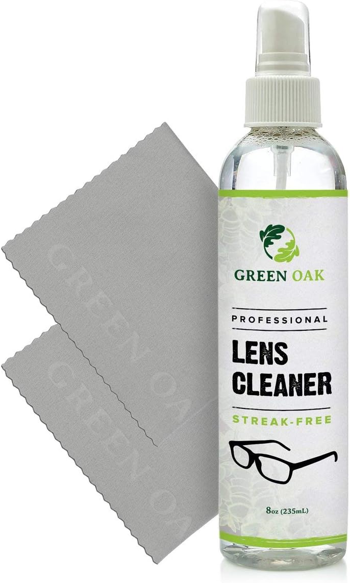 Lens Cleaner Spray Kit – Green Oak Professional Lens Cleaner Spray with Microfiber Cloths – Best for Eyeglasses, Cameras, and Lenses - Safely Cleans Fingerprints, Dust, Oil (8oz)