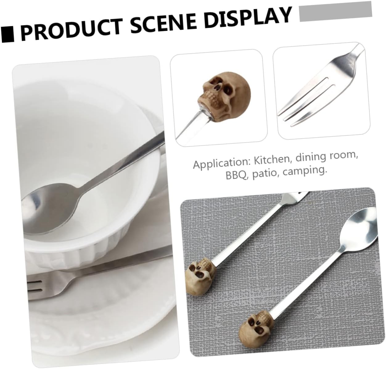 MAGICLULU 1set Halloween Skull Fork and Spoon Stainless Steel Appetizer Utensils for Parties Carnival and Daily Use Includes Fork and Spoon
