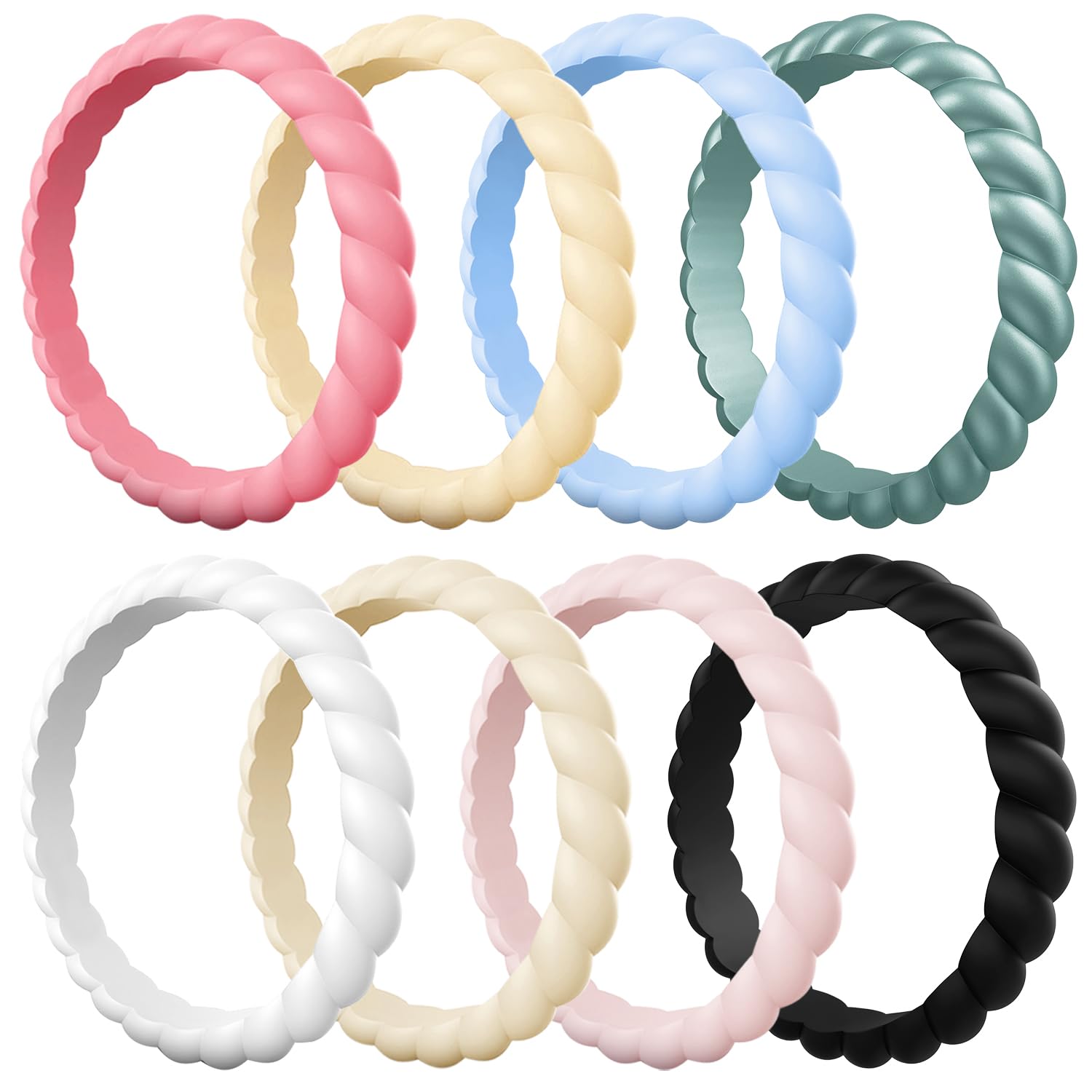 Egnaro Women's Braided Silicone Wedding Ring, Stylish Stackable Rubber Band